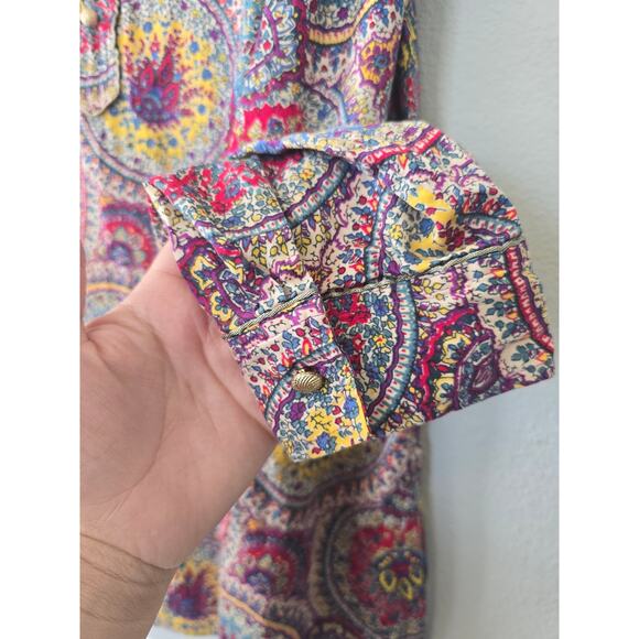 Talbots Woman 20W Boho Paisley Medallion Print Cotton Button Down Blouse Artsy - Picture 4 of 8